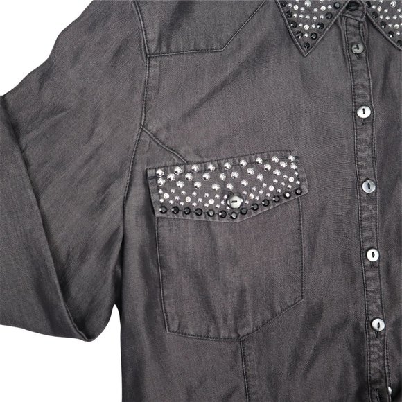 Christine Alexander Women Shirt Black Button Down  M Studs Black - Picture 3 of 16